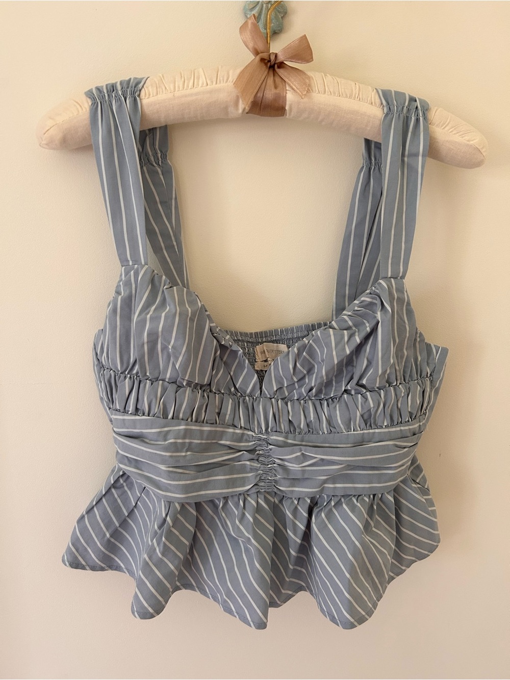 Urban Outfitters Blue and White Stripe Peplum Top with Ruching 
Size: Small
EUC